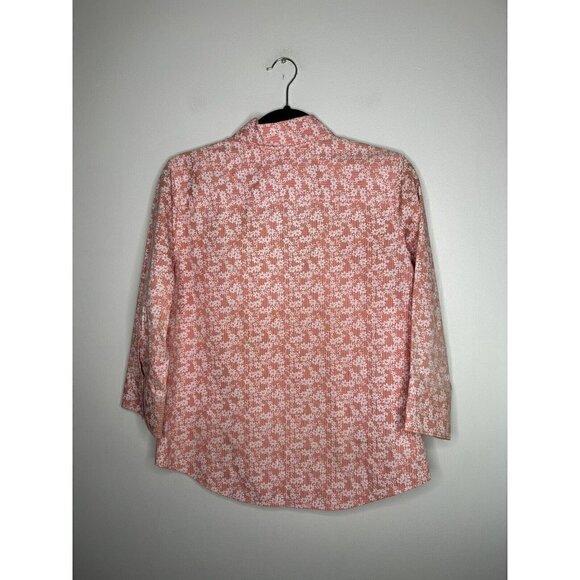 Eddie Bauer Floral Orange Wrinkle Resistant Button Front Shirt Blouse Si… - Picture 8 of 9